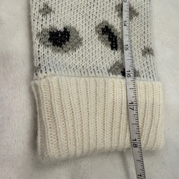 Cloud Chaser leopard print boho sweater cream black gray fringe frayed hems Med - Picture 8 of 10